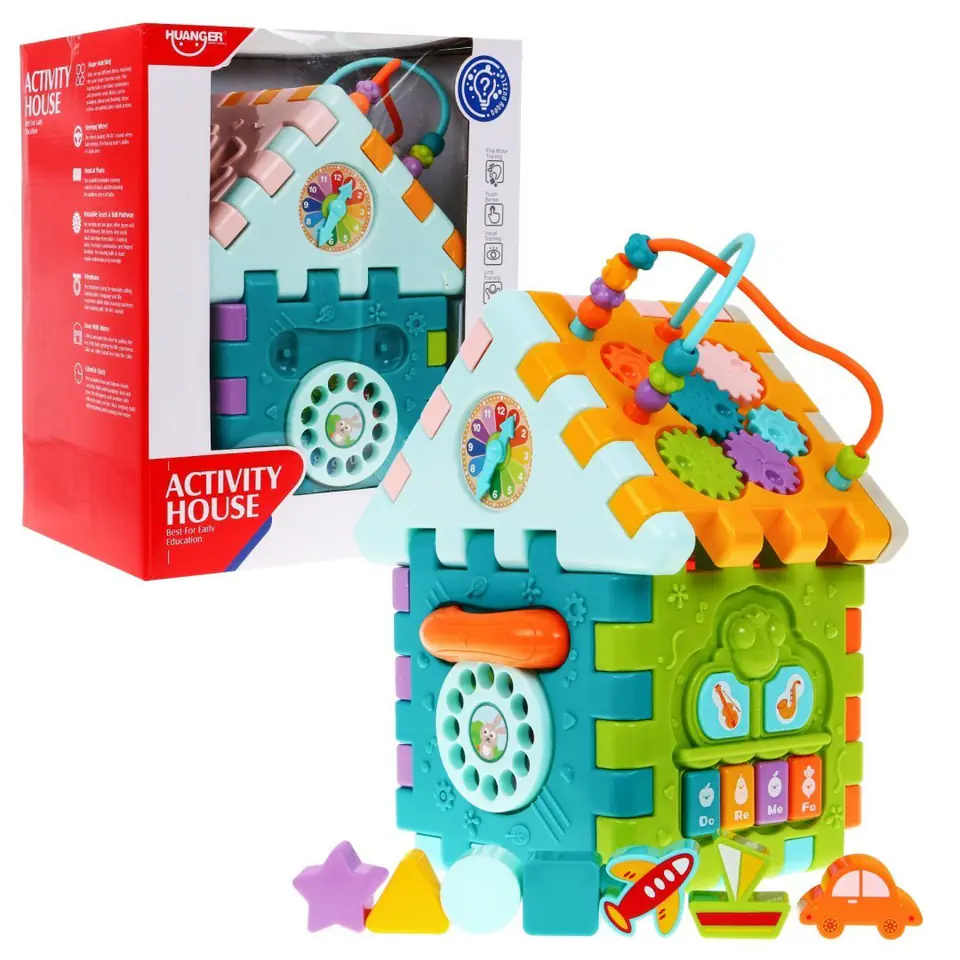 ⁨Multidomek sensoryczny dla dzieci 18m+ Mini gry 9 Puzzli + Sortery + Przeplatanka + Zegar⁩ w sklepie Wasserman.eu