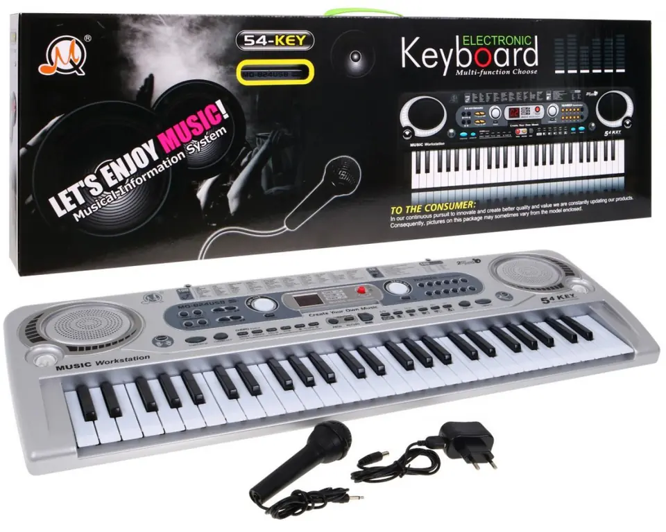 ⁨Srebrny Keyboard dla dzieci 5+ Mikrofon + Nagrywanie USB - model nr 824⁩ w sklepie Wasserman.eu