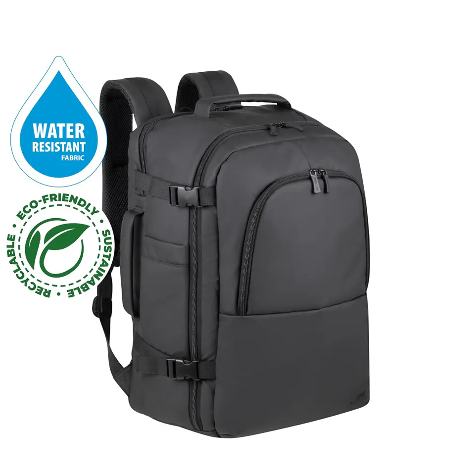 ⁨RIVACASE 8465 backpack for laptop 17.3" Tegel ECO, black, waterproof material, eco rPet, pockets for smartphone, documents, accessories, clothing space, side pocket for water bottle⁩ at Wasserman.eu