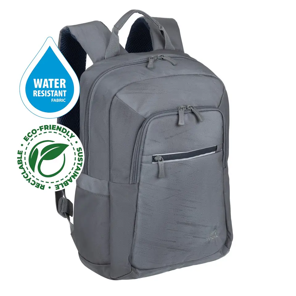 ⁨RIVACASE 7523 Alpendorf ECO 13.3-14" Laptop Backpack, grey, waterproof material, eco rPET, pockets for smartphone, documents, accessories, water bottle or umbrella⁩ at Wasserman.eu