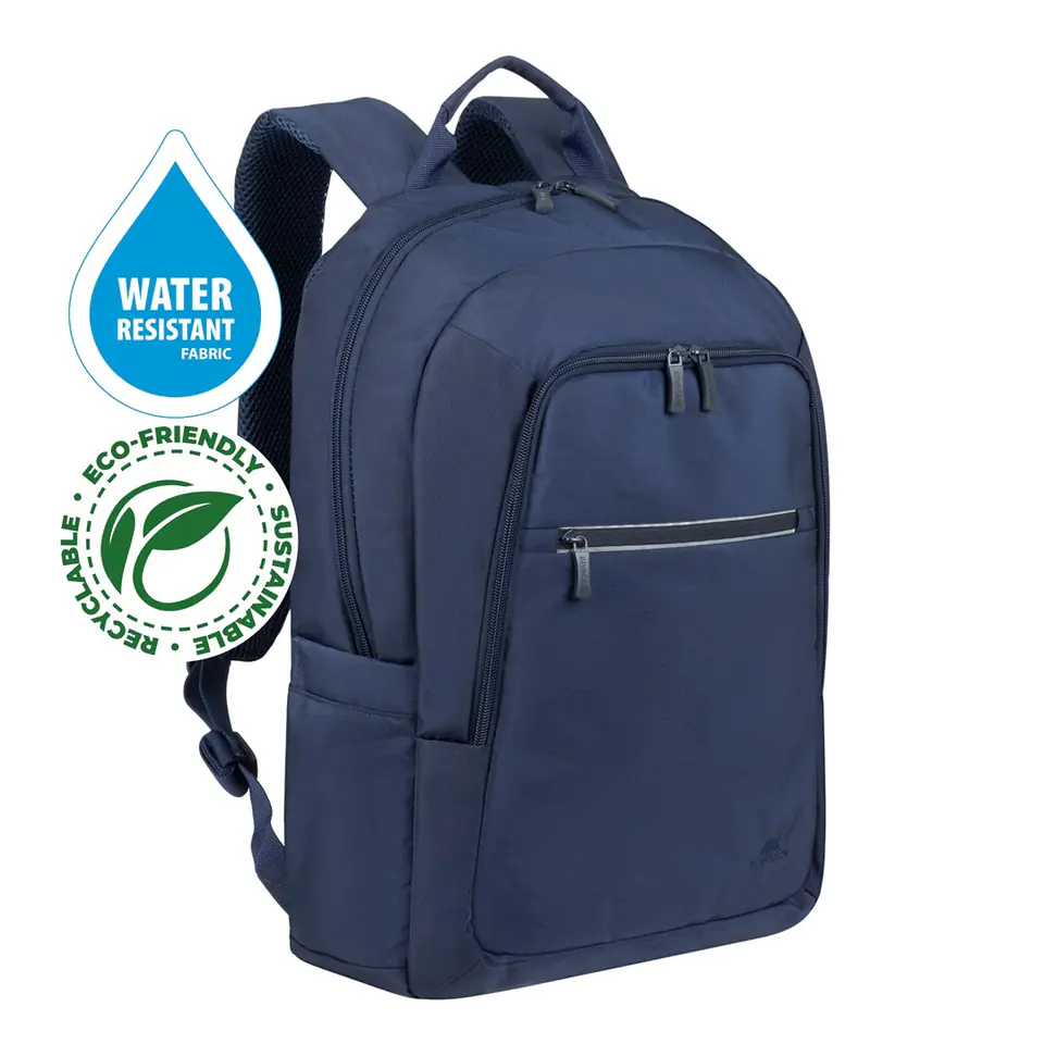 ⁨RIVACASE 7561 Laptop Backpack 15.6"-16" Alpendorf ECO, navy blue, waterproof material, eco rPet, pockets for smartphone, documents, accessories, side pocket for bottle⁩ at Wasserman.eu