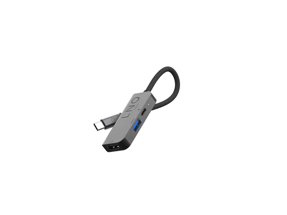 ⁨LINQ HUB USB-C ADAPTER 3IN1 USB-C (1X HDMI 2.0 4K/60HZ, 1X USB-A 3.2 GEN1, 1X USB-C PD 100W DO ZASILANIA),PLECIONY KABEL 12CM⁩ w sklepie Wasserman.eu