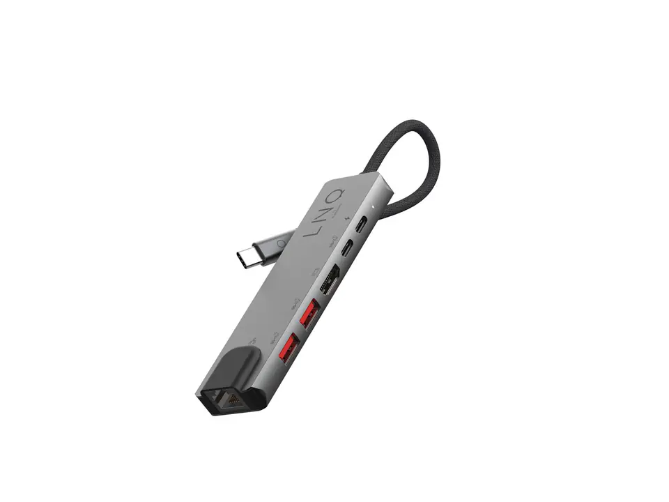 ⁨LINQ HUB USB-C 6IN1 PRO MULTIPORT (HDMI 2.0 4K/60HZ, USB-C PD 100 W DO ZASILANIA, USB-C 3.2, 2X USB-A 3.2, GBIT ETHERNET)⁩ w sklepie Wasserman.eu