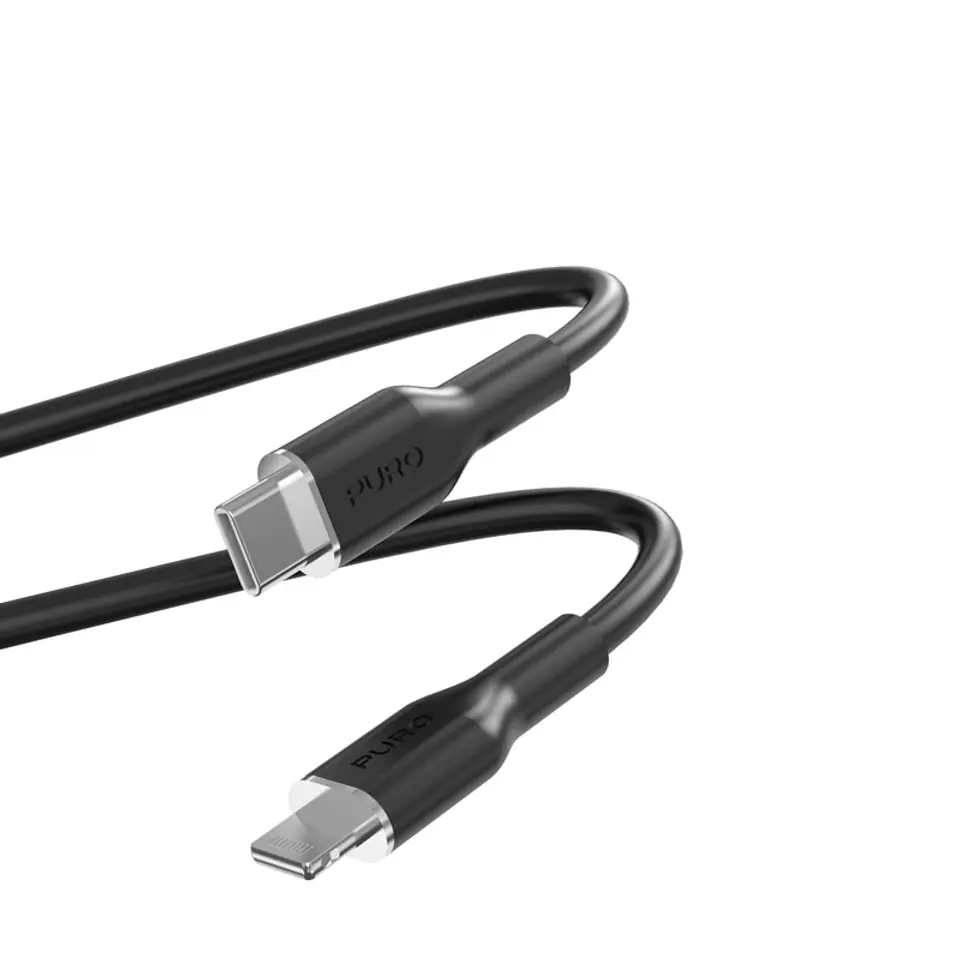 ⁨PURO ICON Soft Cable – Kabel USB-C do Lightning certyfikat MFi 1.5 m (Black)⁩ w sklepie Wasserman.eu