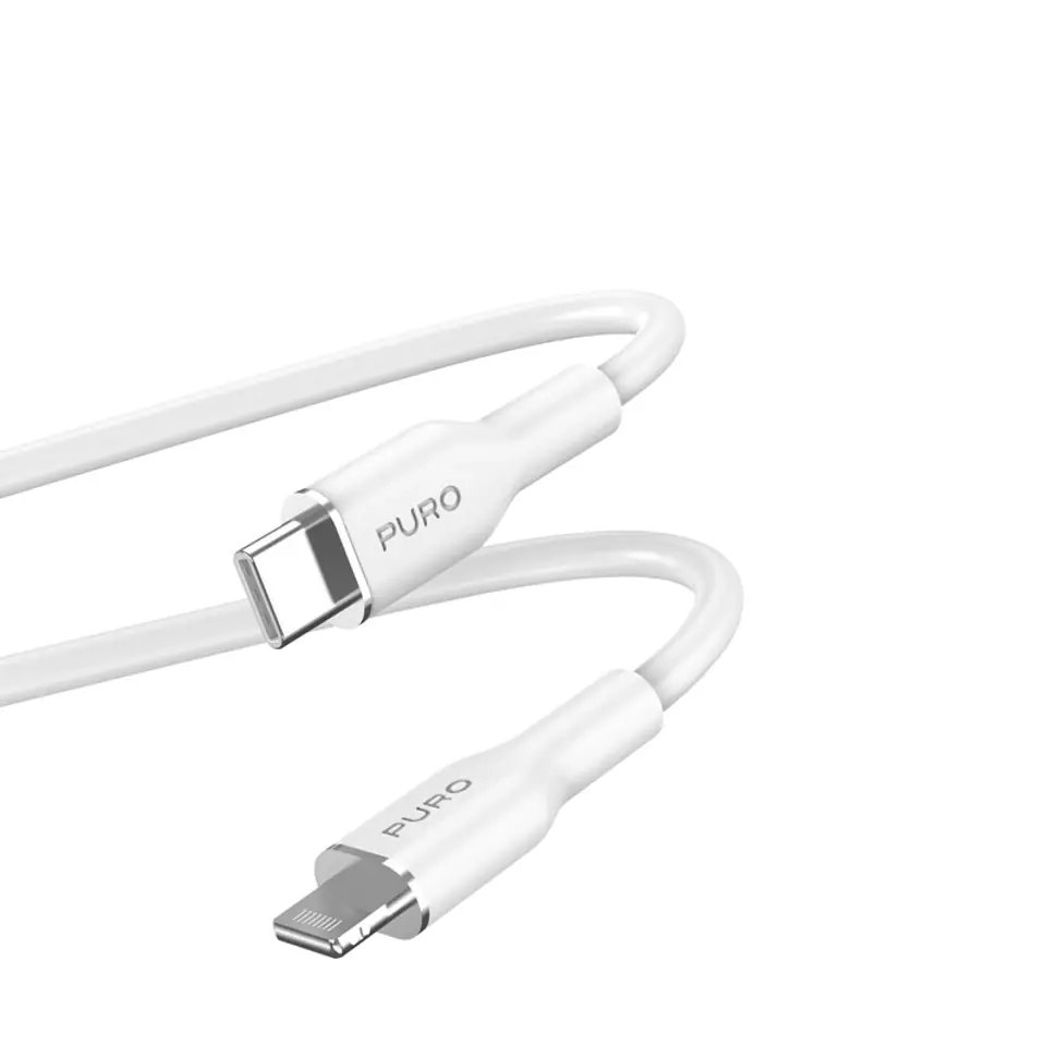 ⁨PURO ICON Soft Cable – Kabel USB-C do Lightning certyfikat MFi 1.5 m (White)⁩ w sklepie Wasserman.eu