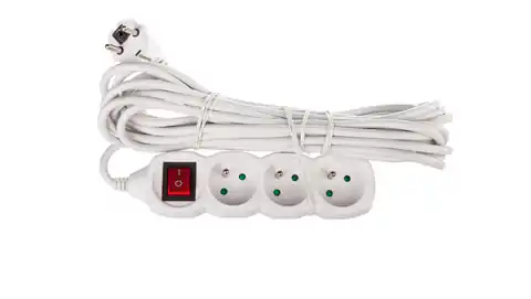 ⁨Extension cable with switch 3-socket with/u 7m /H05VV-F 3G1/ white P1317⁩ at Wasserman.eu