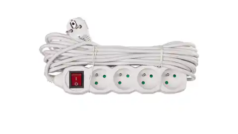 ⁨Extension cable with switch 4-socket with/u 10m /H05VV-F 3G1/ white P1410⁩ at Wasserman.eu