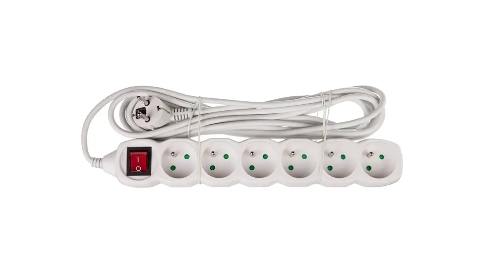 ⁨Extension cable with switch 6-sockets with/u 5m /H05VV-F 3G1/ white P1615⁩ at Wasserman.eu