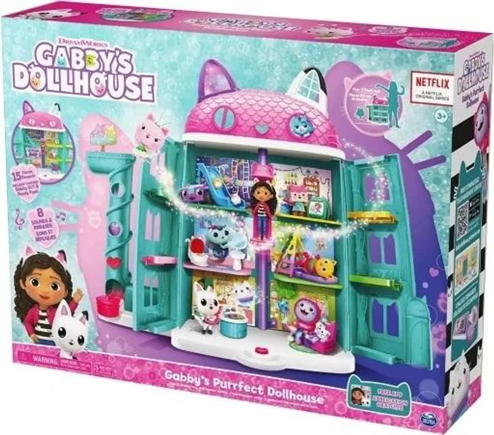 ⁨Gabby's Dollhouse Purrfect Dollhouse with 2 Toy Figures, 8 Furniture Pieces, 3 Accessories, 2 Deliveries and Sounds, Kids Toys for Ages 3 and up⁩ at Wasserman.eu