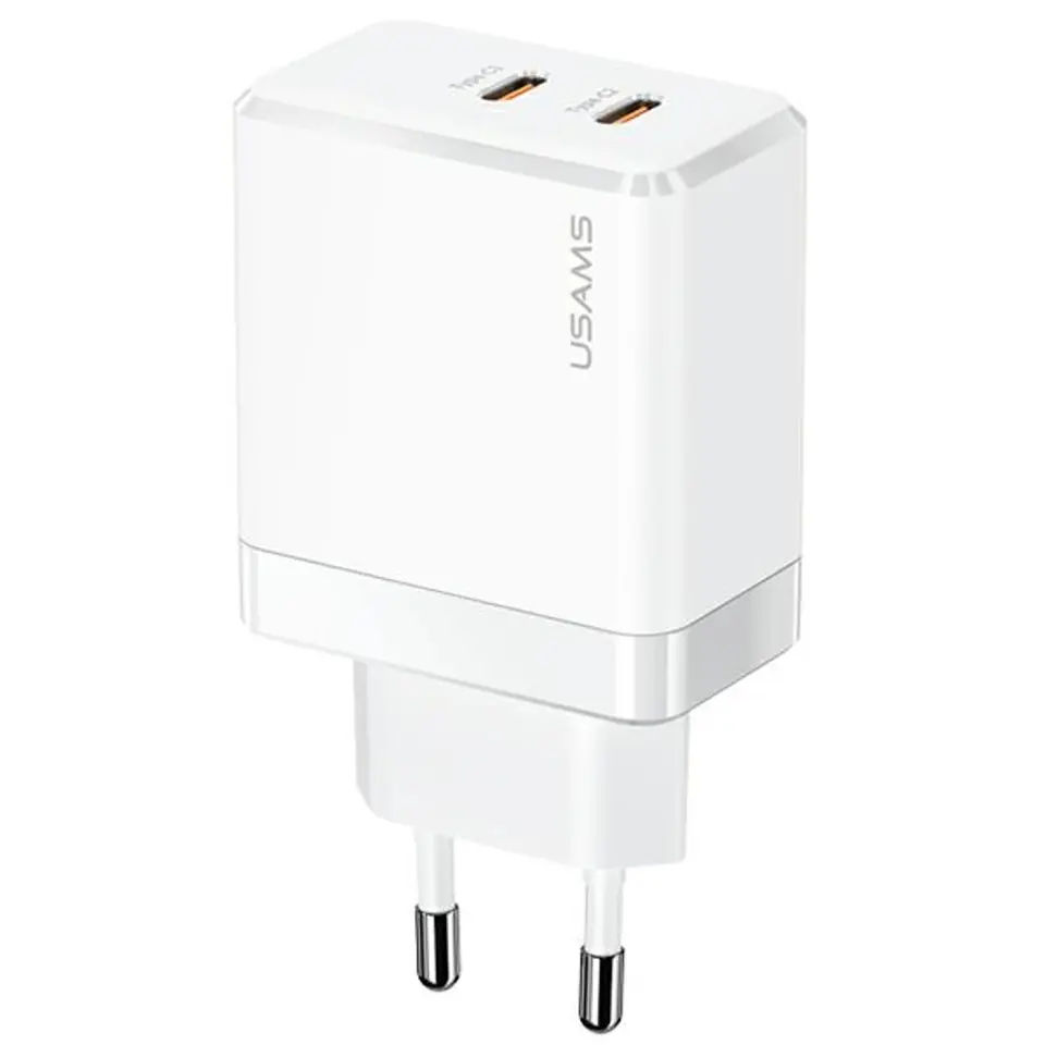 ⁨USAMS Ład. siec. 2xUSB-C T54 40W (only head) PD Fast Charging biały/white CC172TC02 (US-CC172)⁩ w sklepie Wasserman.eu