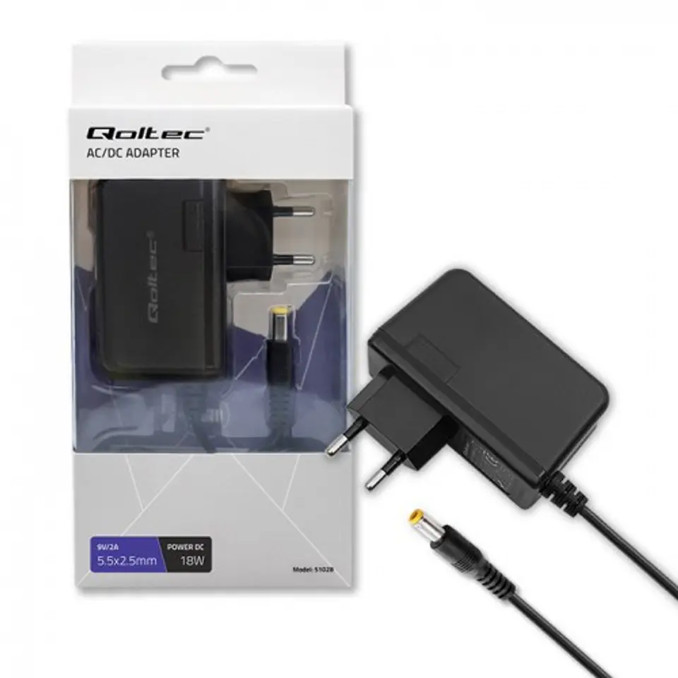 ⁨Qoltec 51028 power adapter/inverter Indoor 18 W Black⁩ at Wasserman.eu