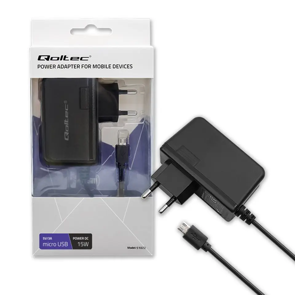 ⁨QOLTEC ŁADOWARKA SIECIOWA 15W | 5V | 3A | MICROUSB⁩ w sklepie Wasserman.eu