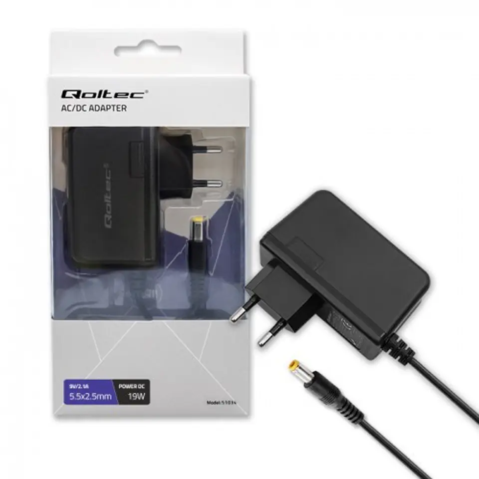 ⁨Qoltec 51034 power adapter/inverter Indoor 19 W Black⁩ at Wasserman.eu