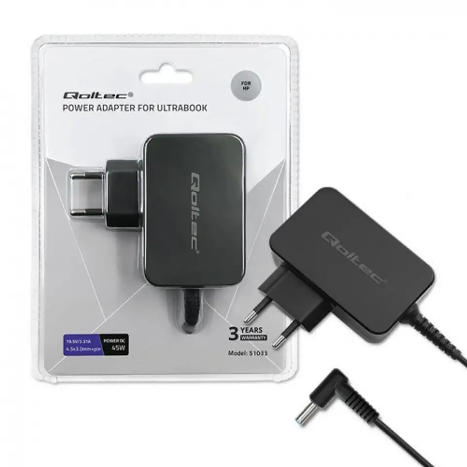 ⁨Qoltec 51033 power adapter/inverter Indoor 45 W Black⁩ at Wasserman.eu