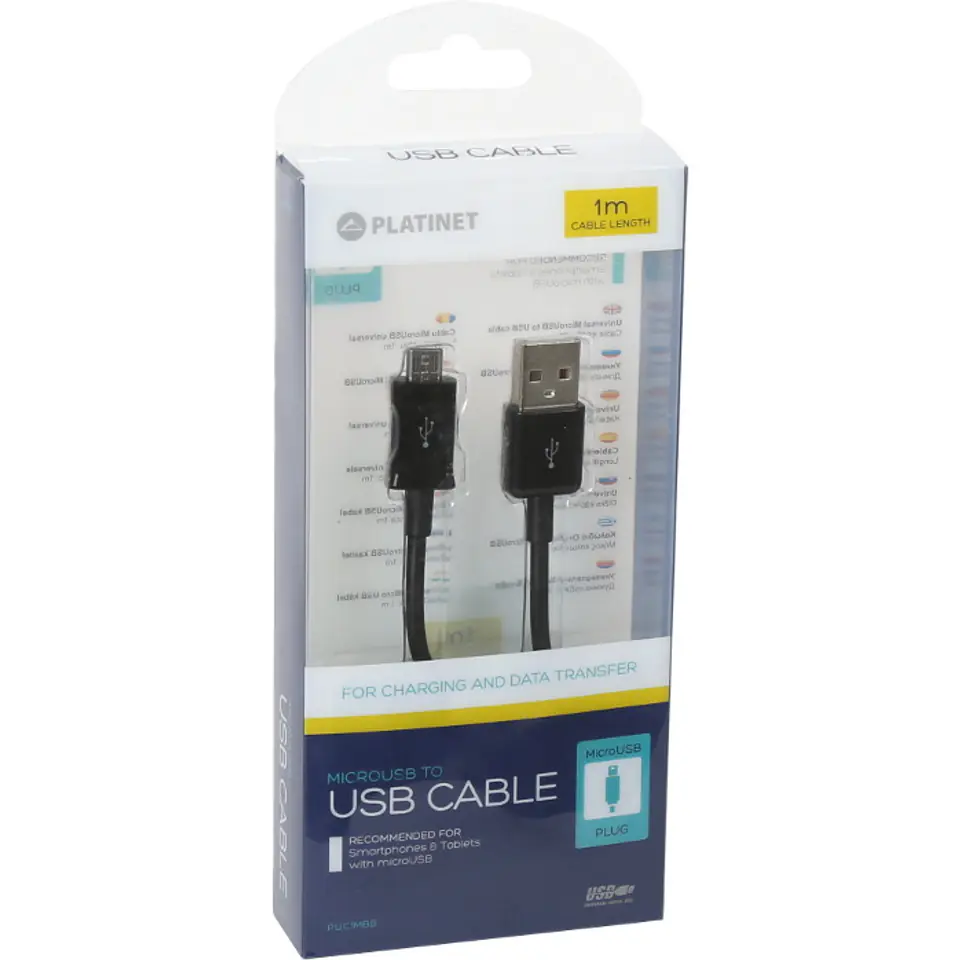 ⁨Kabel USB -> microUSB 1m 2A czarny PLATINET MUD (42868)⁩ w sklepie Wasserman.eu