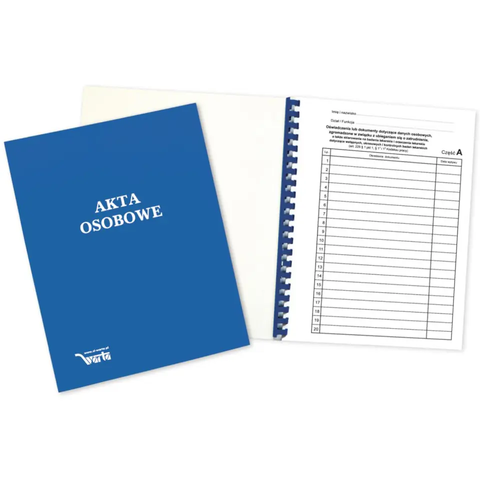 ⁨Teczka akt osobowych ABCDE binda wewnętrzna z treścią niebieska 339-045 WARTA⁩ w sklepie Wasserman.eu