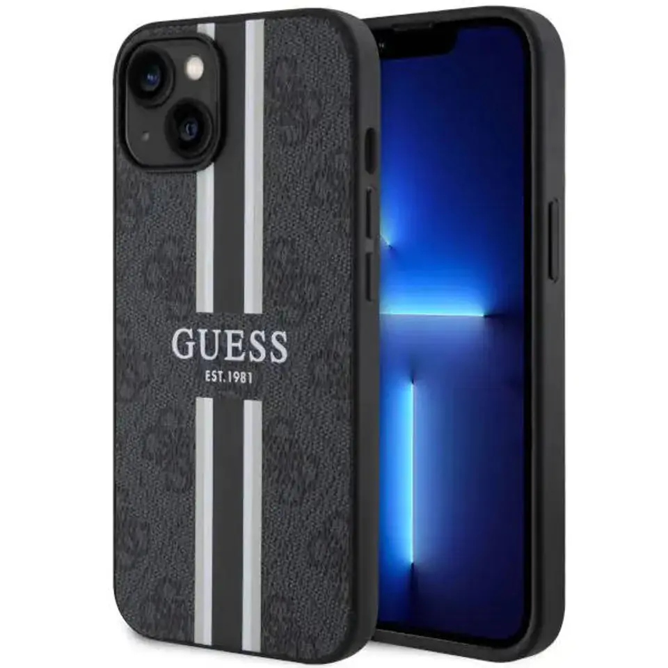 ⁨Oryginalne Etui IPHONE 14 PLUS Guess Hardcase 4G Printed Stripe MagSafe (GUHMP14MP4RPSK) czarne⁩ w sklepie Wasserman.eu