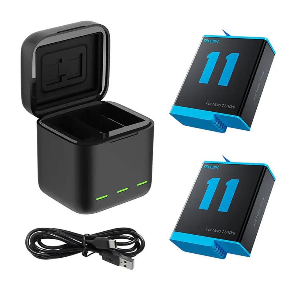 ⁨Telesin Trichannel Box Charger for GoPro Hero 9 / Hero 10 + 2 Batteries (GP-BNC-901)⁩ at Wasserman.eu