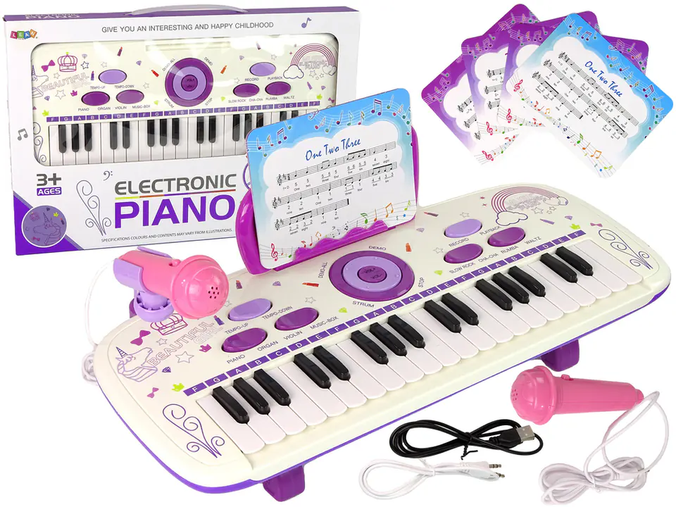 ⁨Elektryczne Pianino Keyboard Dla Dzieci Różowy Nuty USB MP3⁩ w sklepie Wasserman.eu