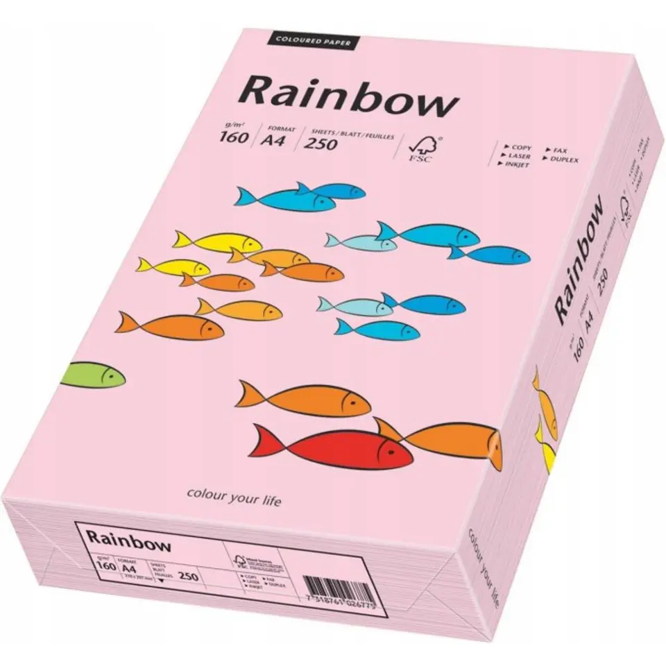 ⁨Papier ksero A4 160g RAINBOW R54 jasny różowy 250ark 88042527/23⁩ w sklepie Wasserman.eu