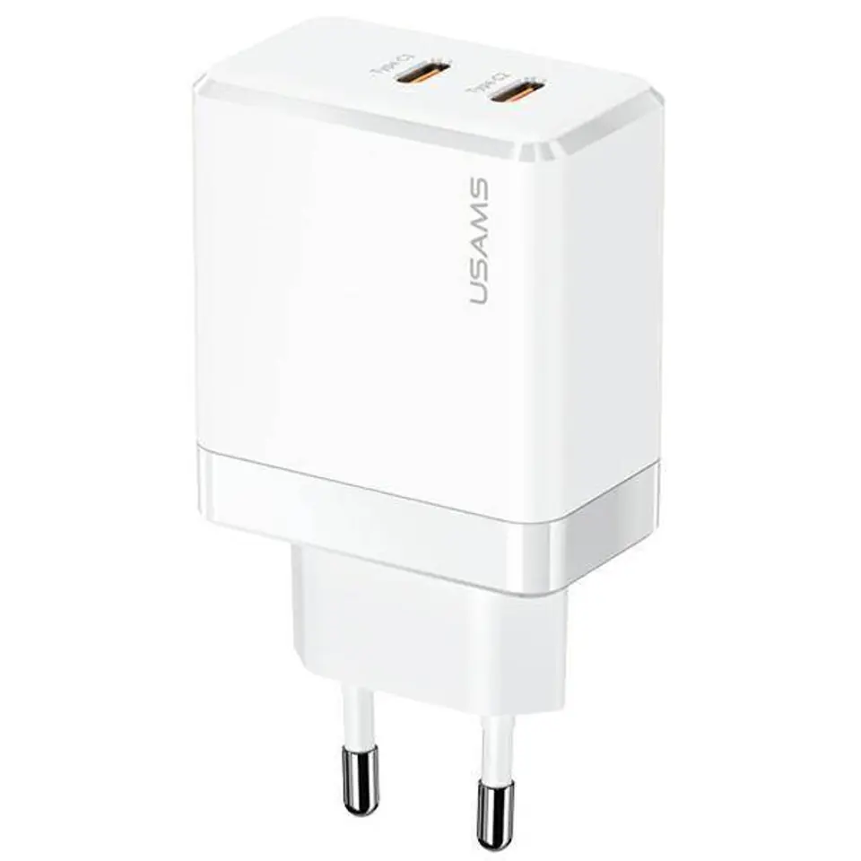 ⁨USAMS Ład. siec. 2xUSB-C T54 40W (only head) PD Fast Charging biały/white CC172TC02 (US-CC172)⁩ w sklepie Wasserman.eu