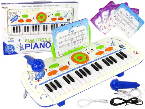 ⁨Elektryczne Pianino Keyboard Dla Dzieci Niebieski Nuty USB MP3⁩ w sklepie Wasserman.eu