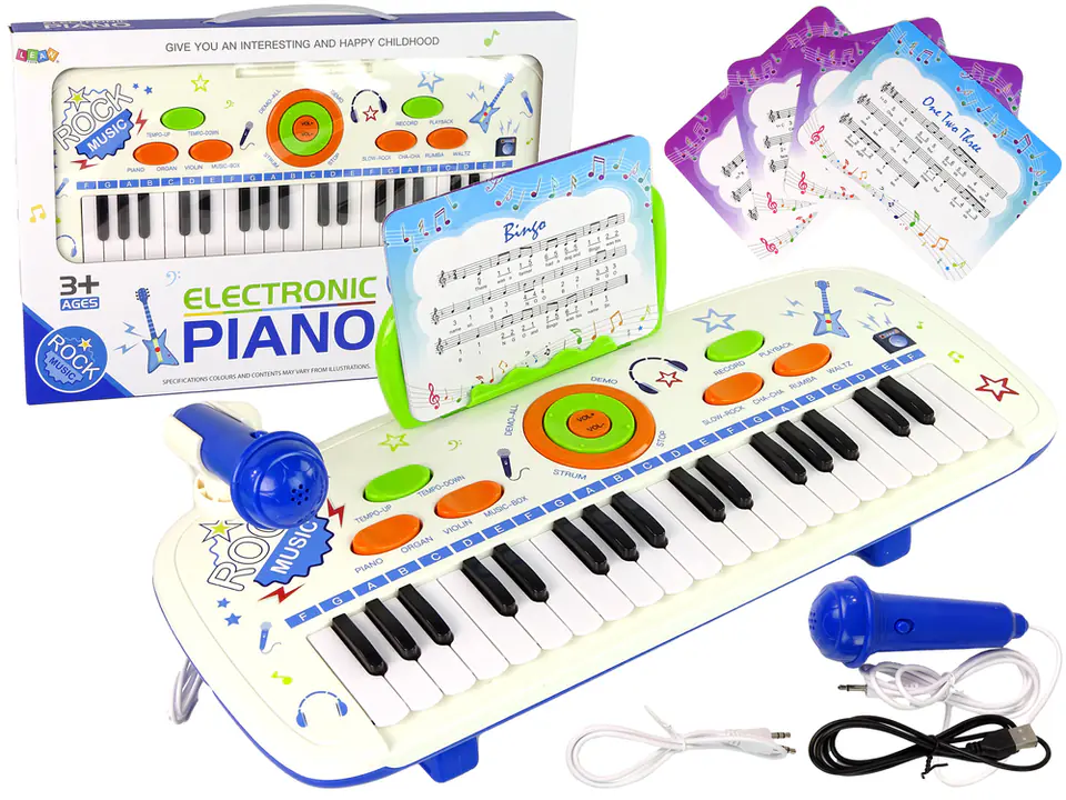 Elektryczne Pianino Keyboard Dla Dzieci Niebieski Nuty USB MP3 w sklepie Wasserman.eu