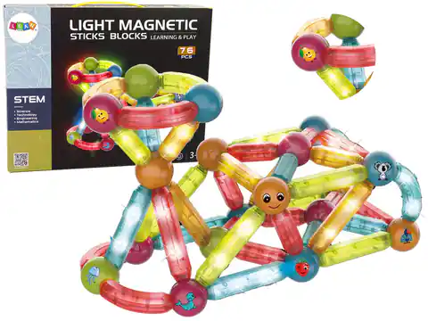 ⁨Świecące Klocki Magnetyczne Edukacyjne Zestaw 76 Elementów⁩ w sklepie Wasserman.eu