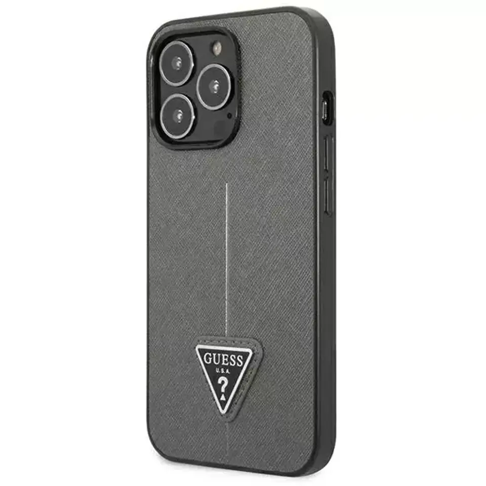 ⁨Guess GUHCP13LPSATLG iPhone 13 Pro / 13 6.1" silver/silver hardcase SaffianoTriangle Logo⁩ at Wasserman.eu