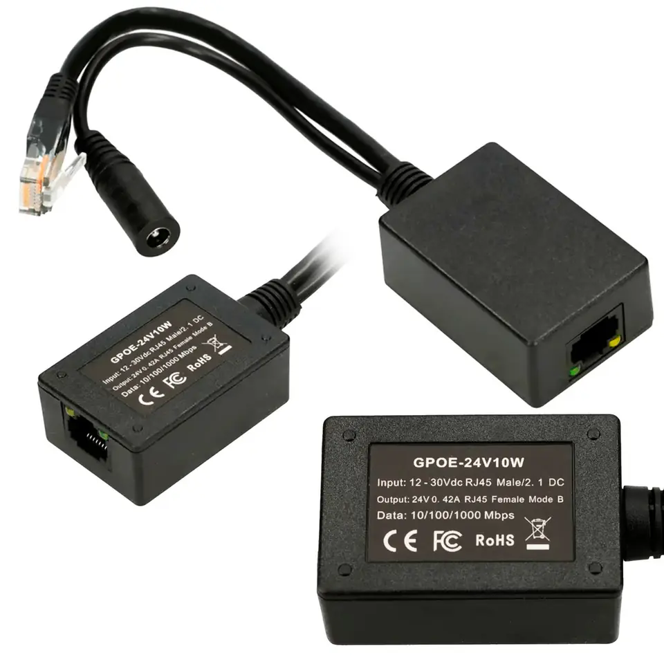 ⁨PoE Injector 1 port input 1x1000Mb/s RJ45/Jack 10-24V, output 24V⁩ at Wasserman.eu