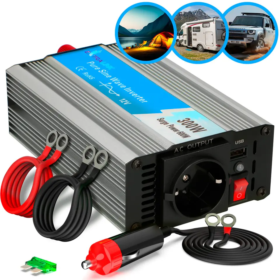 ⁨EXTRALINK CAR VOLTAGE CONVERTER 12V - 230V, 300W, PURE SINUS OPIP-300W⁩ w sklepie Wasserman.eu