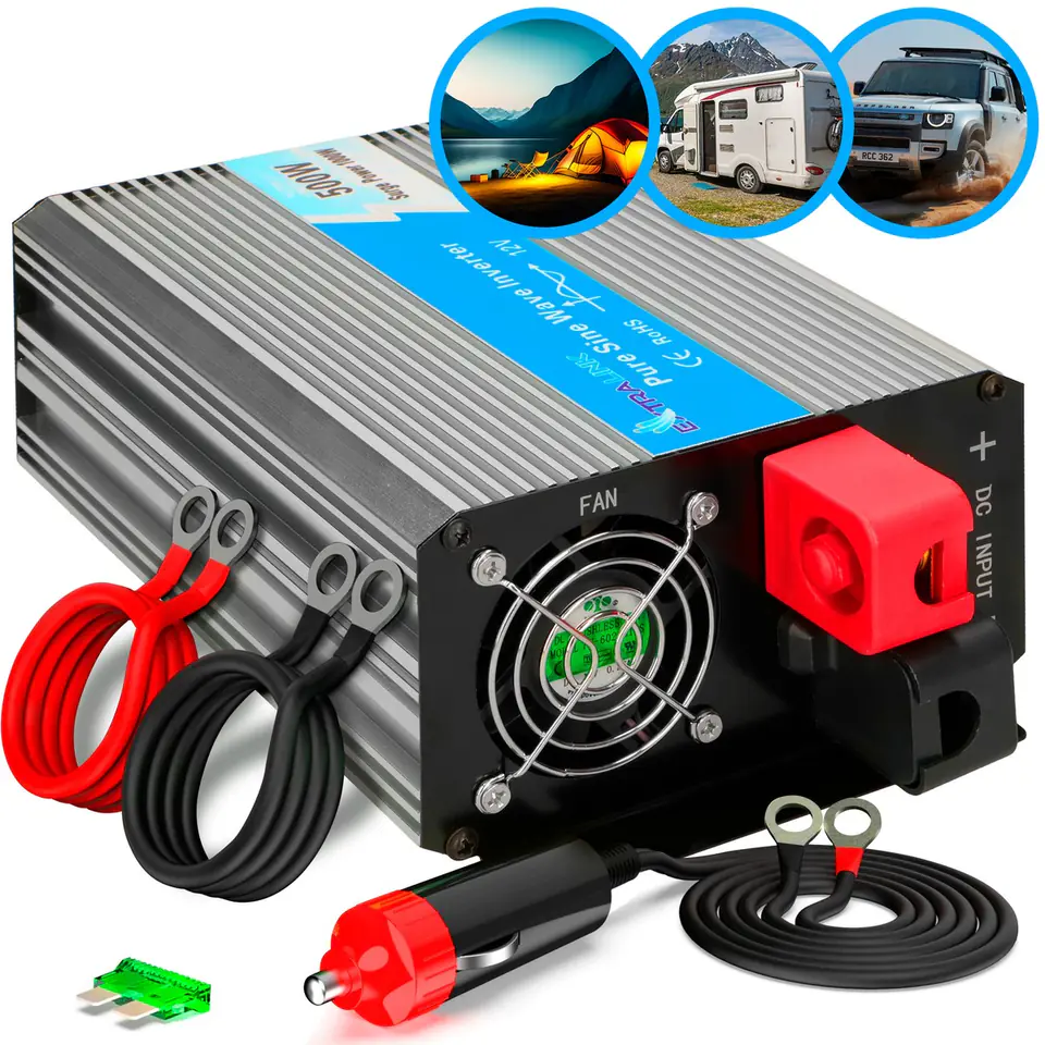 ⁨EXTRALINK CAR VOLTAGE CONVERTER 12V - 230V, 500W, PURE SINUS OPIP-500W⁩ w sklepie Wasserman.eu