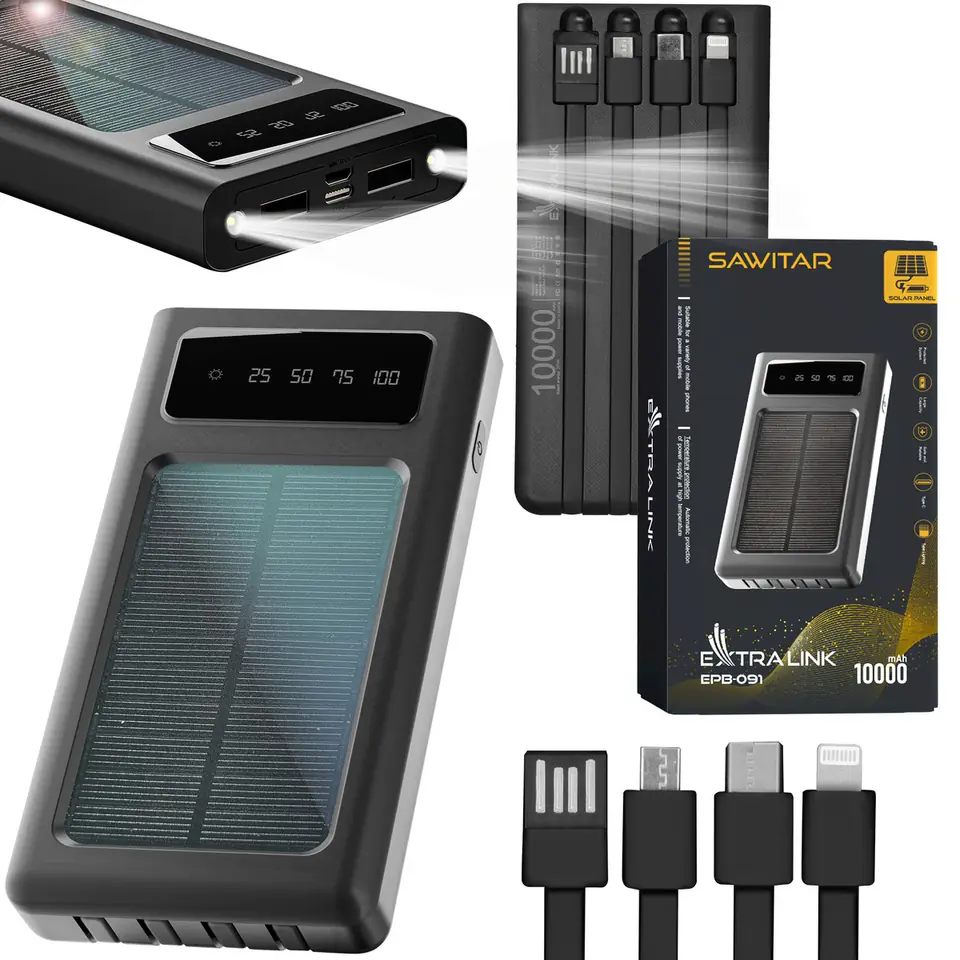 ⁨EXTRALINK EPB-091 10000MAH SOLAR POWER BANK BLACK⁩ at Wasserman.eu