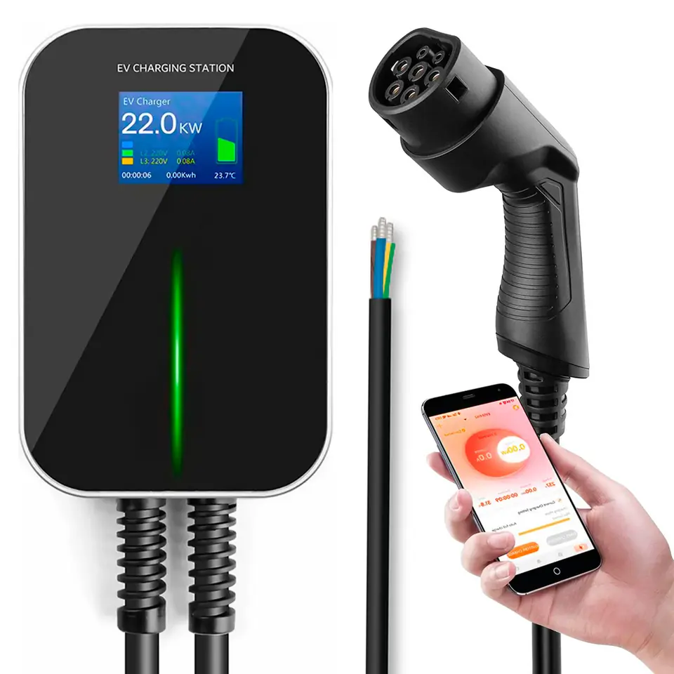 ⁨EXTRALINK BS20-BC-22kW-APP MODE C EV CHARGING STATION, 6.1M TYPE2 CABLE, 32A 3 PHASE 22KW, LCD SCREEN⁩ w sklepie Wasserman.eu