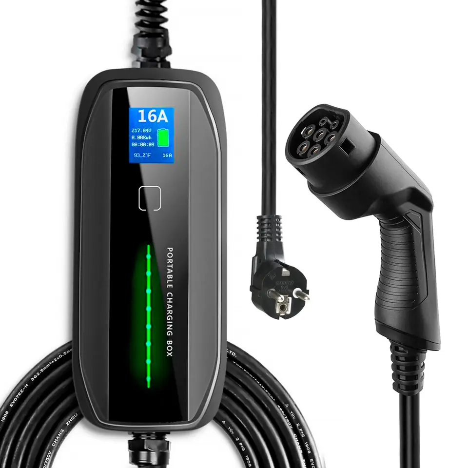 ⁨EXTRALINK BS-PCD030 PORTABLE EV CHARGER, 1 PHASE 16A, 3.6KW, TYPE1/TYPE2 PLUG, SCHUKO/CEE PLUG, 5.5M, LCD SCREEN⁩ w sklepie Wasserman.eu