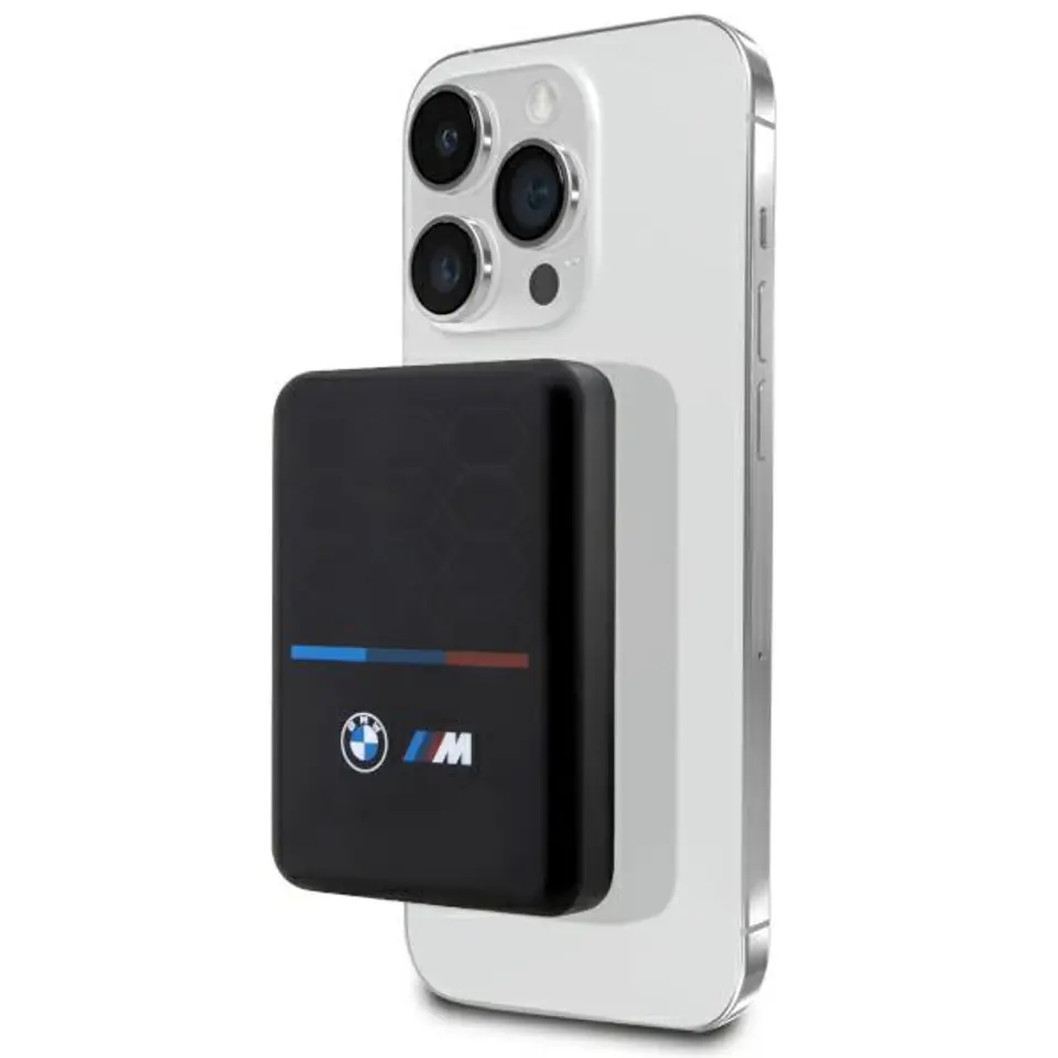 ⁨BMW Powerbank indukcyjny BMPBMS3K22PGVK 5W 3000mAh + kabel czarny/black M Collection MagSafe⁩ w sklepie Wasserman.eu