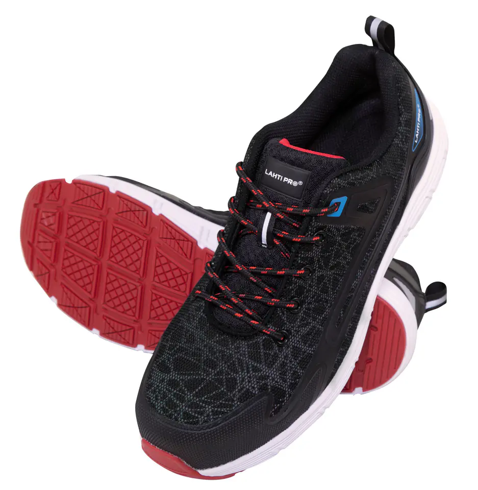 ⁨SHOES, REFLECTIVE MESH, BLACK-RED, S1P SRC, "45", CE, LAHTI⁩ at Wasserman.eu