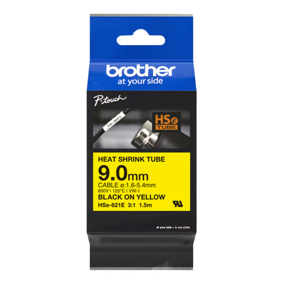 ⁨Schrumpfschlauchkassette Brother  9,0mm gelb/schwarz HSE621E⁩ at Wasserman.eu