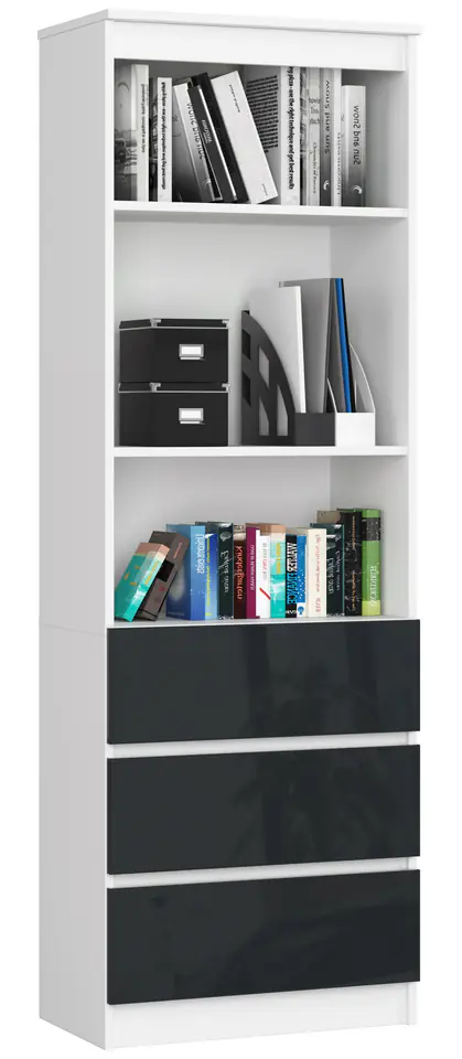 ⁨OFFICE BOOKCASE R 60 cm CLP 3 DRAWERS 2 SHELVES WHITE / GRAPHITE GLOSS⁩ at Wasserman.eu