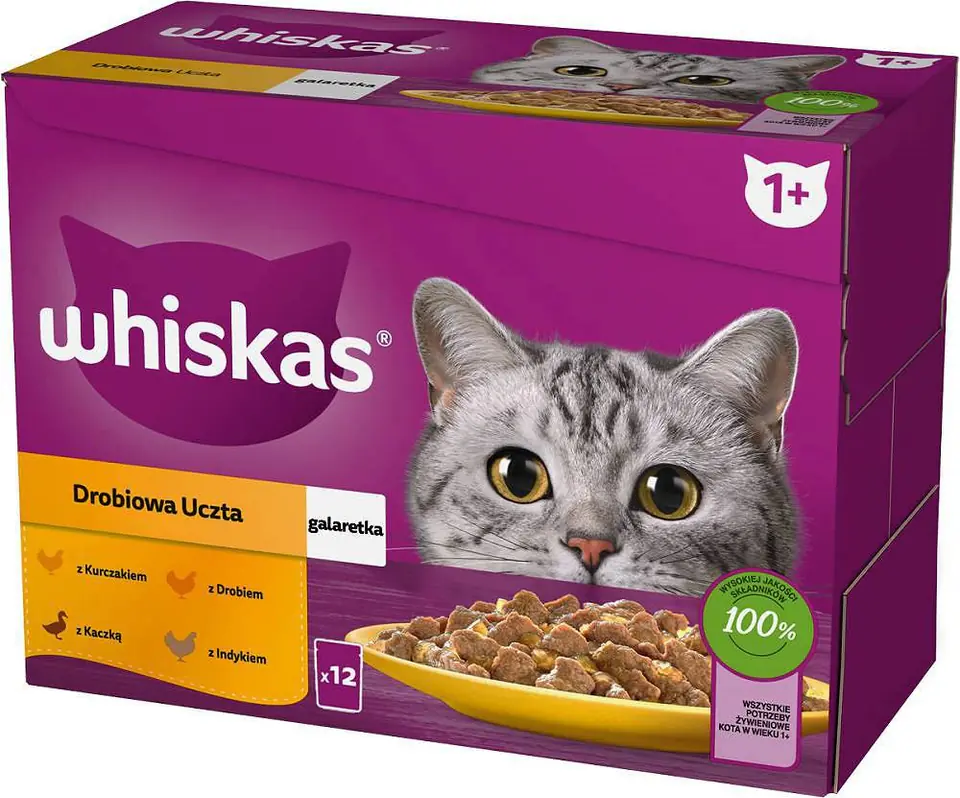 ⁨WHISKAS sachet jelly poultry, duck, turkey, chicken - wet cat food - 12x85 g⁩ at Wasserman.eu