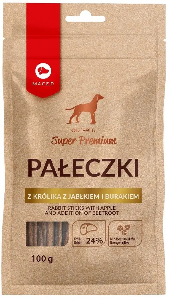 ⁨MACED Pałeczki z królika z jabłkiem i burakiem 100g⁩ w sklepie Wasserman.eu