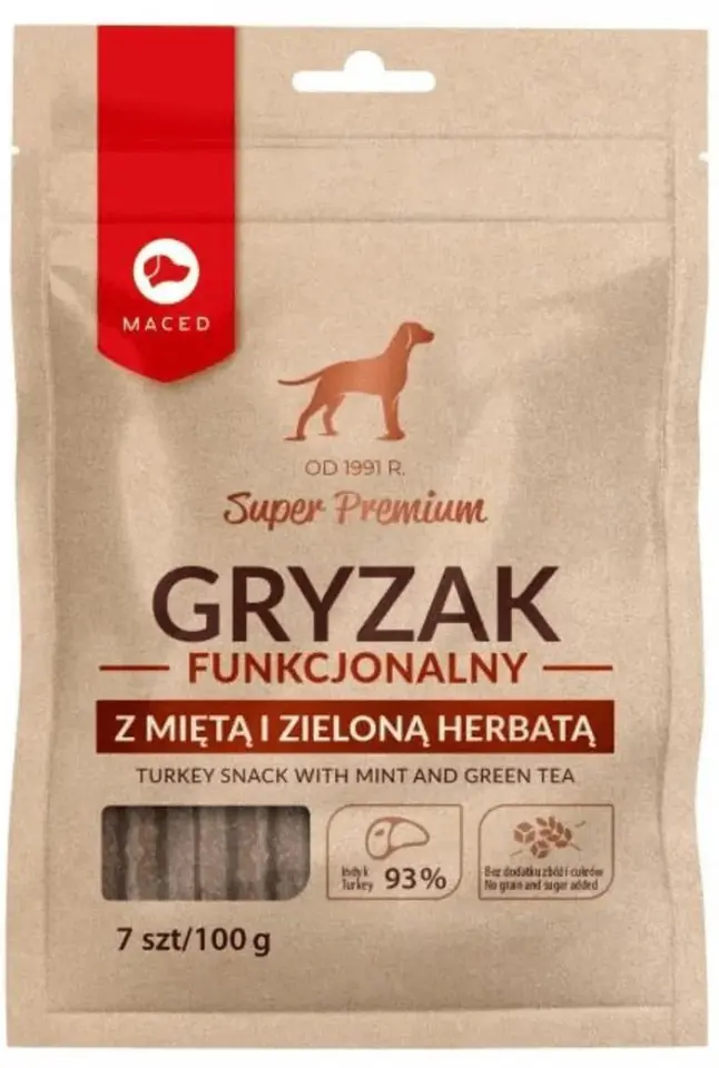 ⁨MACED Turkey snack with mint and green tea - dog chew - 100g⁩ at Wasserman.eu