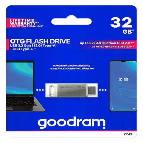 ⁨PenDrive 3.2 GOODRAM ODA3 SILVER 32GB TYPE-A + TYPE-C⁩ w sklepie Wasserman.eu