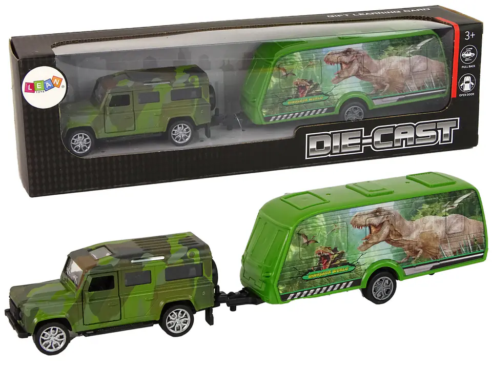 ⁨Zestaw Pojazdów Jeep z Naciągiem Przyczepa z Dinozaurami⁩ w sklepie Wasserman.eu