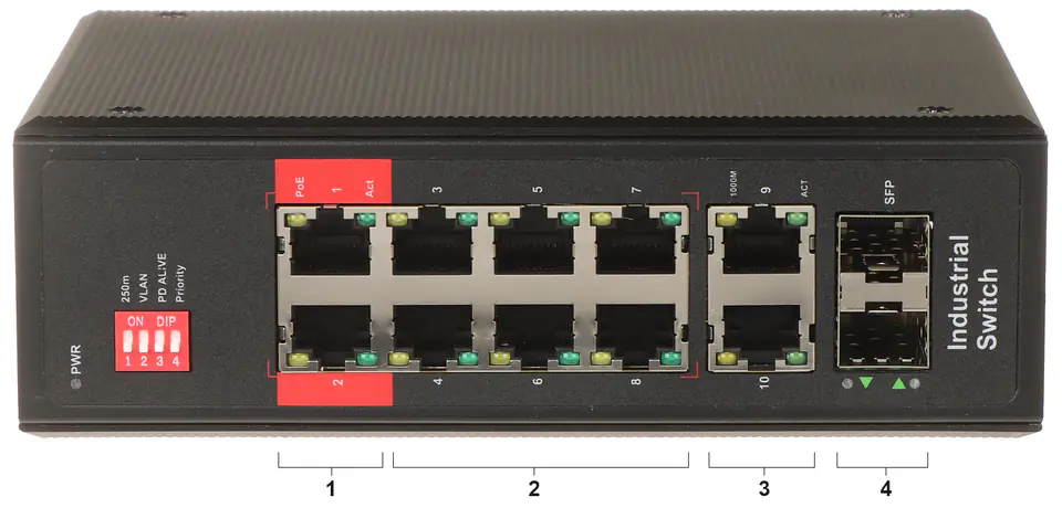 ⁨SWITCH PRZEMYSŁOWY POE GTX-P1-12-82G-V2 8-PORTOWY SFP⁩ w sklepie Wasserman.eu