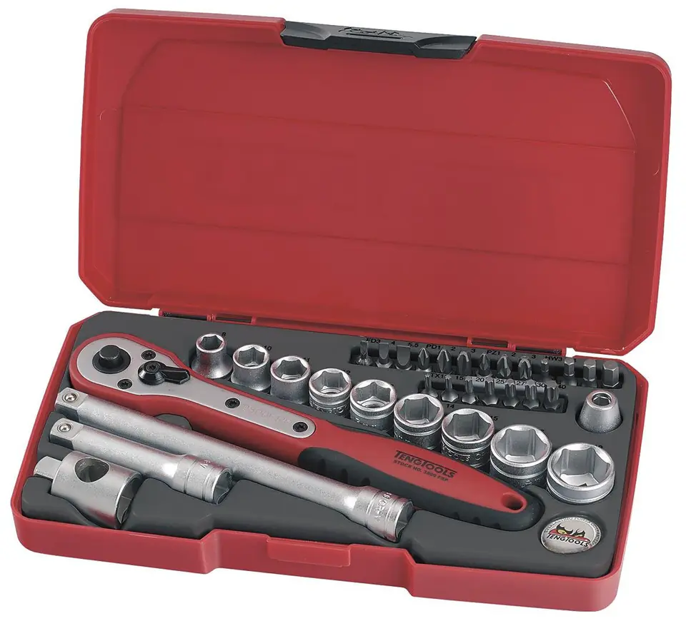 ⁨Zestaw narzędzi nasadowych z chwytem kwadratowym 3/8" Teng Tools T3834⁩ w sklepie Wasserman.eu