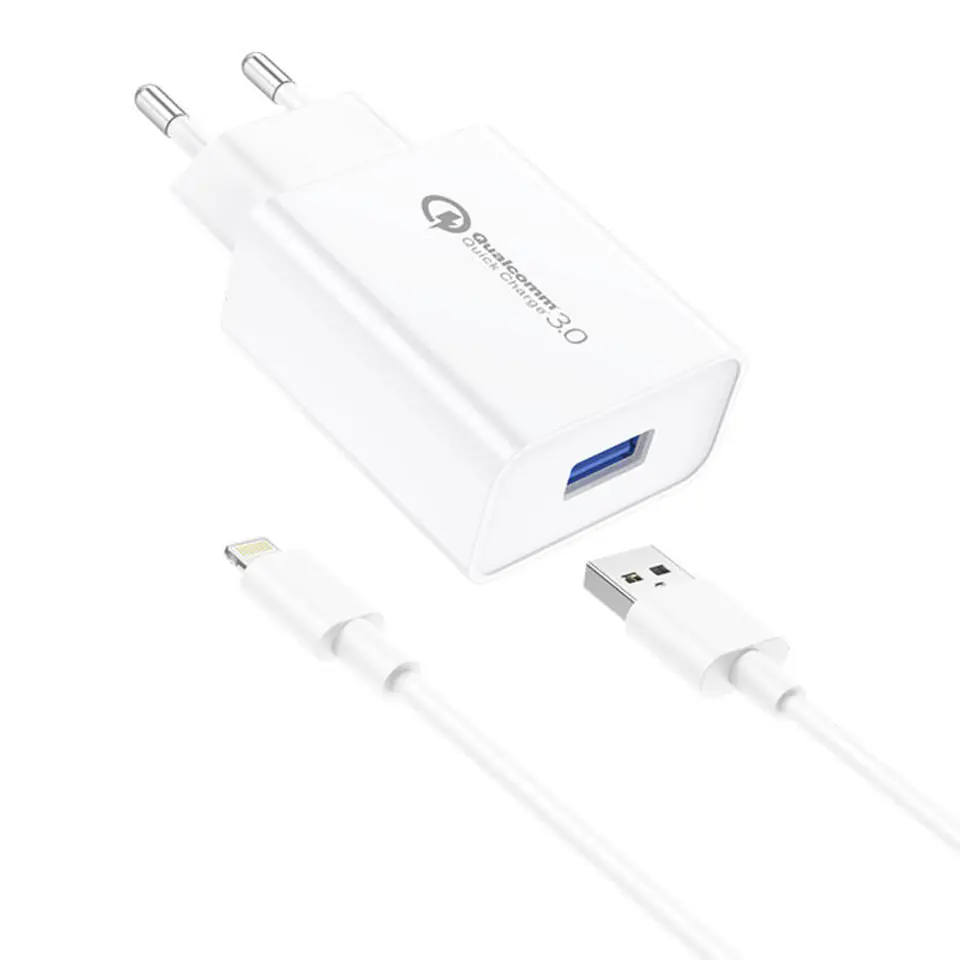 ⁨Ładowarka sieciowa Foneng EU13 18W + kabel USB do Lightning, 3A (biała)⁩ w sklepie Wasserman.eu