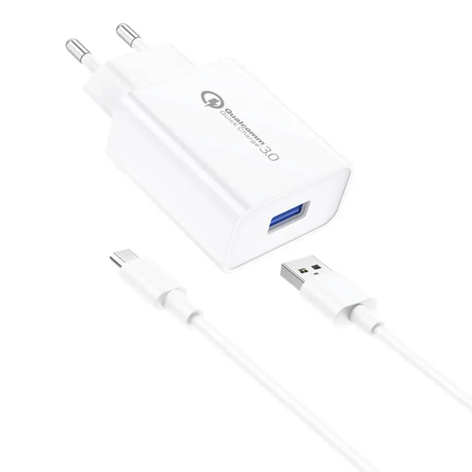 ⁨Ładowarka sieciowa Foneng EU13 + kabel USB do Micro USB, 3A (biała)⁩ w sklepie Wasserman.eu