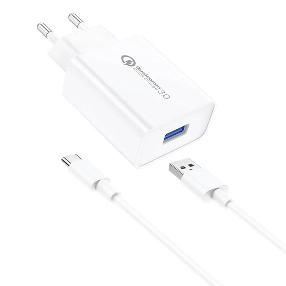 ⁨Ładowarka sieciowa Foneng EU13 + kabel USB do USB-C, 3A (biała)⁩ w sklepie Wasserman.eu