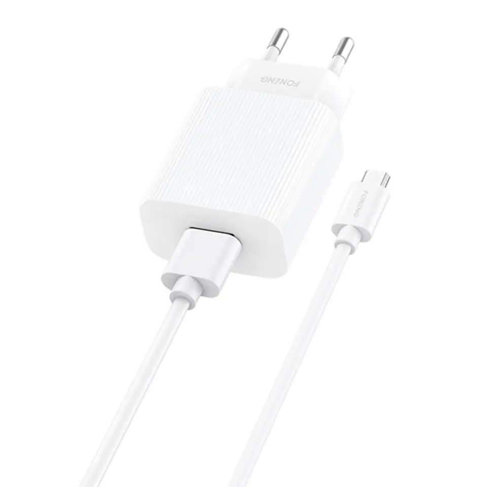 ⁨Ładowarka sieciowa Foneng EU28, 1xUSB, QC 3.0 + Kabel USB Micro⁩ w sklepie Wasserman.eu